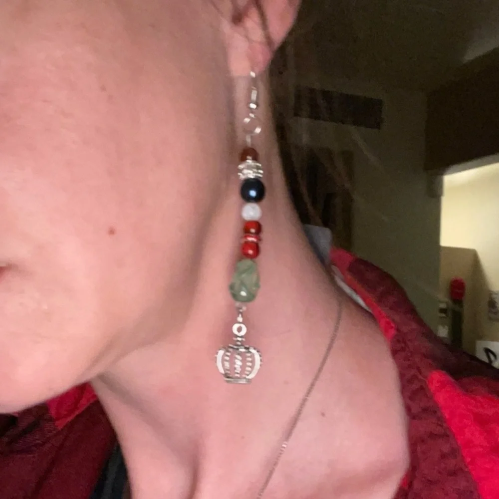 New Handmade Sterling Silver Queen Green Blue & Red Dangle OOAK Earrings